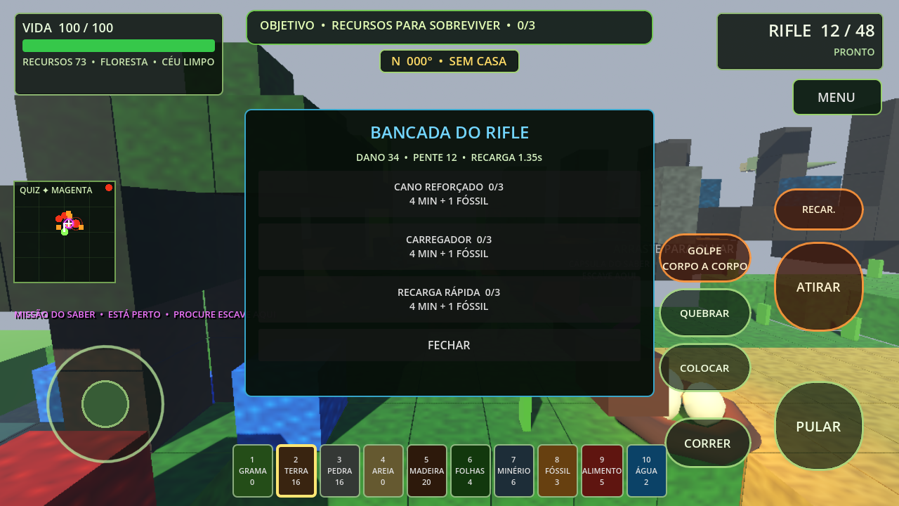 Bancada real do rifle com melhorias de cano, carregador e recarga rápida